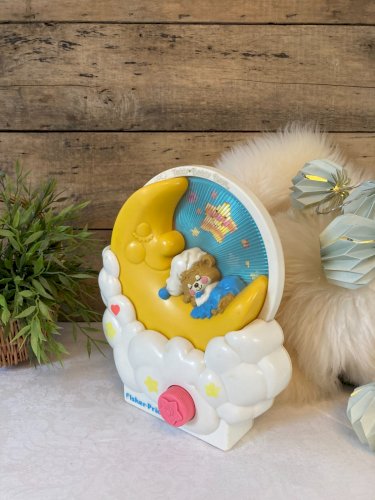 925⚜️ Ancien Jouet Boîte à Musique Lit Bébé Fisher Price Teddy Beddy Bear