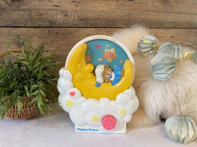 925⚜️ Ancien Jouet Boîte à Musique Lit Bébé Fisher Price Teddy Beddy Bear
