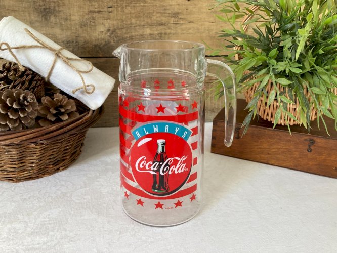 925⚜️ Ancien Pichet Broc en Verre Coca-Cola Hauteur 21 Cm Vintage France 1997