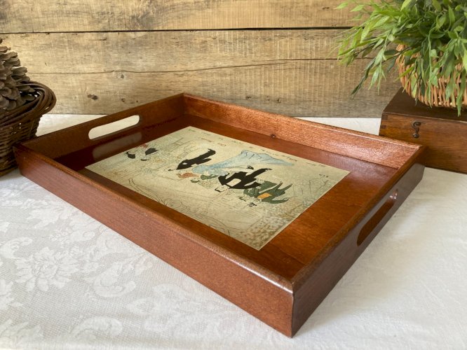 925⚜️ Ancien Plateau Maxim's en Bois Vintage Longueur 43 Cm