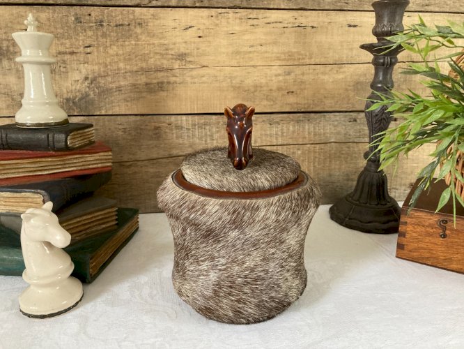 925⚜️ Ancienne Boite Pot à Tabac Avec Tête de Cheval en Céramique Hauteur 20 Cm