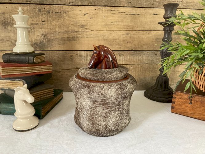 925⚜️ Ancienne Boite Pot à Tabac Avec Tête de Cheval en Céramique Hauteur 20 Cm