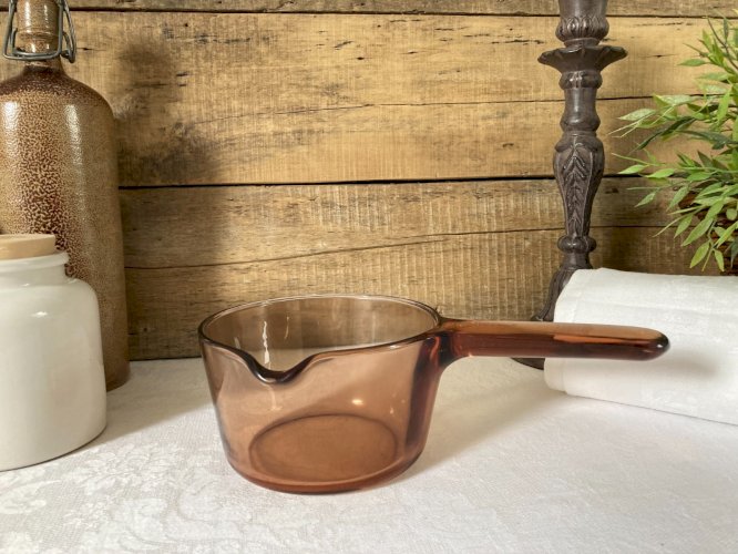 925⚜️ Ancienne Casserole en Verre Vision France Corning Diamètre 13 Cm Vintage