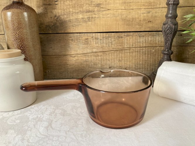 925⚜️ Ancienne Casserole en Verre Vision France Corning Diamètre 13 Cm Vintage