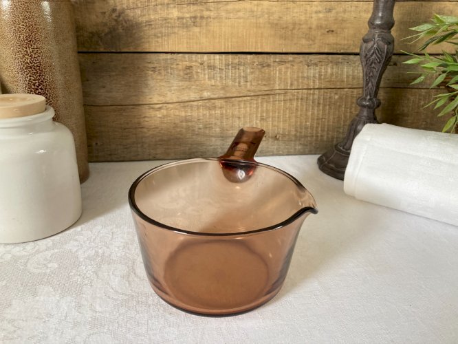 925⚜️ Ancienne Casserole en Verre Vision France Corning Diamètre 13 Cm Vintage