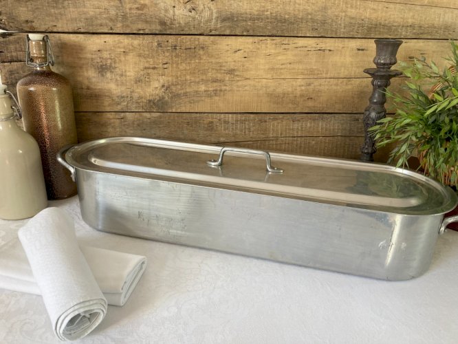 925⚜️ Ancienne Grande Poissonnière en Aluminium Vintage Longueur 62 Cm