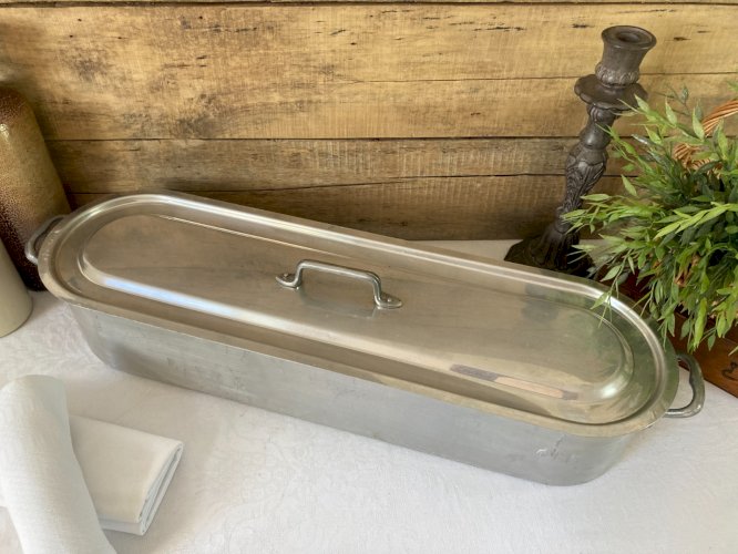 925⚜️ Ancienne Grande Poissonnière en Aluminium Vintage Longueur 62 Cm