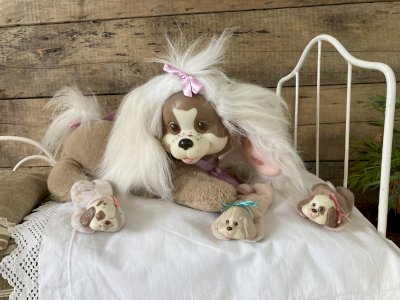 925⚜️ Vintage Soft Toy Mom Three Puppies Surprise Hasbro 1991