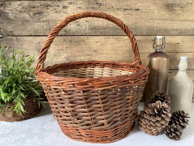 925⚜️ Décoration Grand Panier en Osier Rond Avec Anse Déco Hauteur 20 Cm