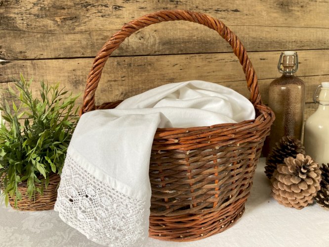 925⚜️ Décoration Grand Panier en Osier Rond Avec Anse Déco Hauteur 20 Cm