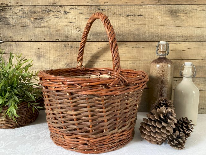 925⚜️ Décoration Grand Panier en Osier Rond Avec Anse Déco Hauteur 20 Cm