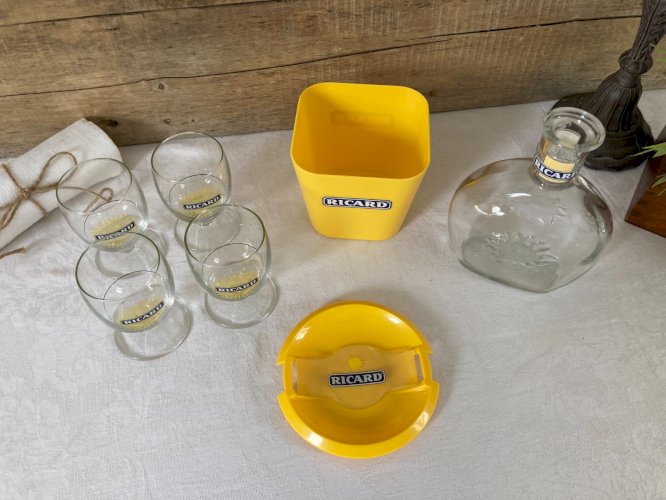 925⚜️ Lot Ricard Publicitaire 4 Verres + Carafe + Bac à Glaçon + Rendu Monnaie