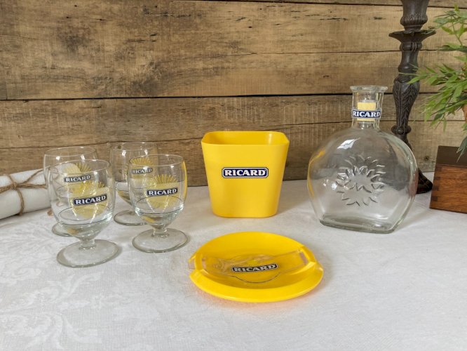 925⚜️ Lot Ricard Publicitaire 4 Verres + Carafe + Bac à Glaçon + Rendu Monnaie