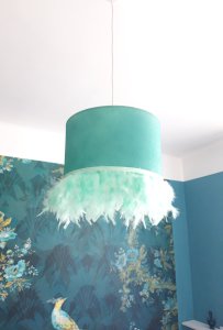 Turquoise feather lampshade - Unique piece creation
