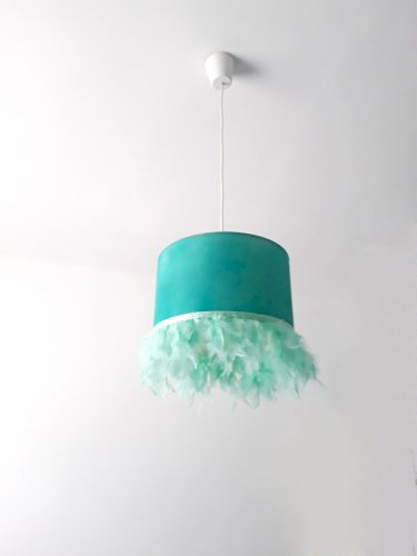 Abat-jour bleu-vert à plumes - Création pièce unique
