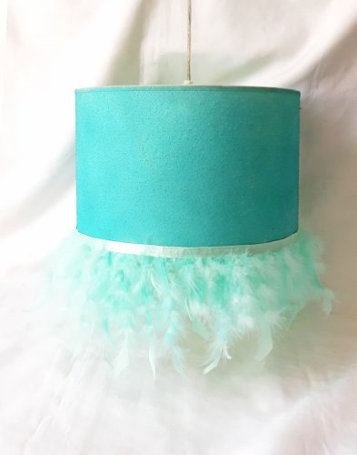 Abat-jour bleu-vert à plumes - Création pièce unique