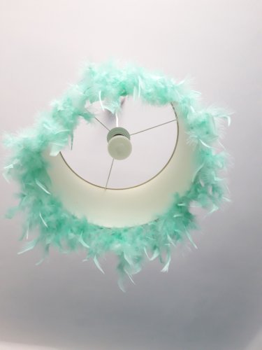 Abat-jour bleu-vert à plumes - Création pièce unique