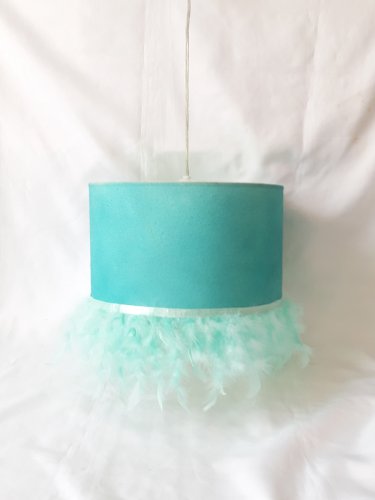 Abat-jour bleu-vert à plumes - Création pièce unique