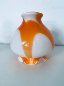 Abat-jour Globe Tulipe en Verre Orange et Blanc Vintage 1970 Space Age