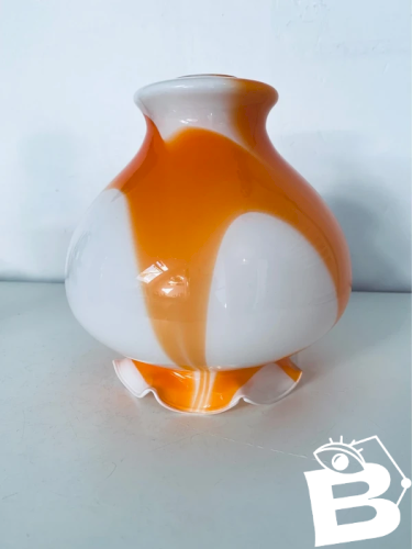 Abat-jour Globe Tulipe en Verre Orange et Blanc Vintage 1970 Space Age