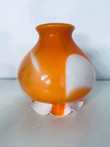 Abat-jour Globe Tulipe en Verre Orange et Blanc Vintage 1970 Space Age