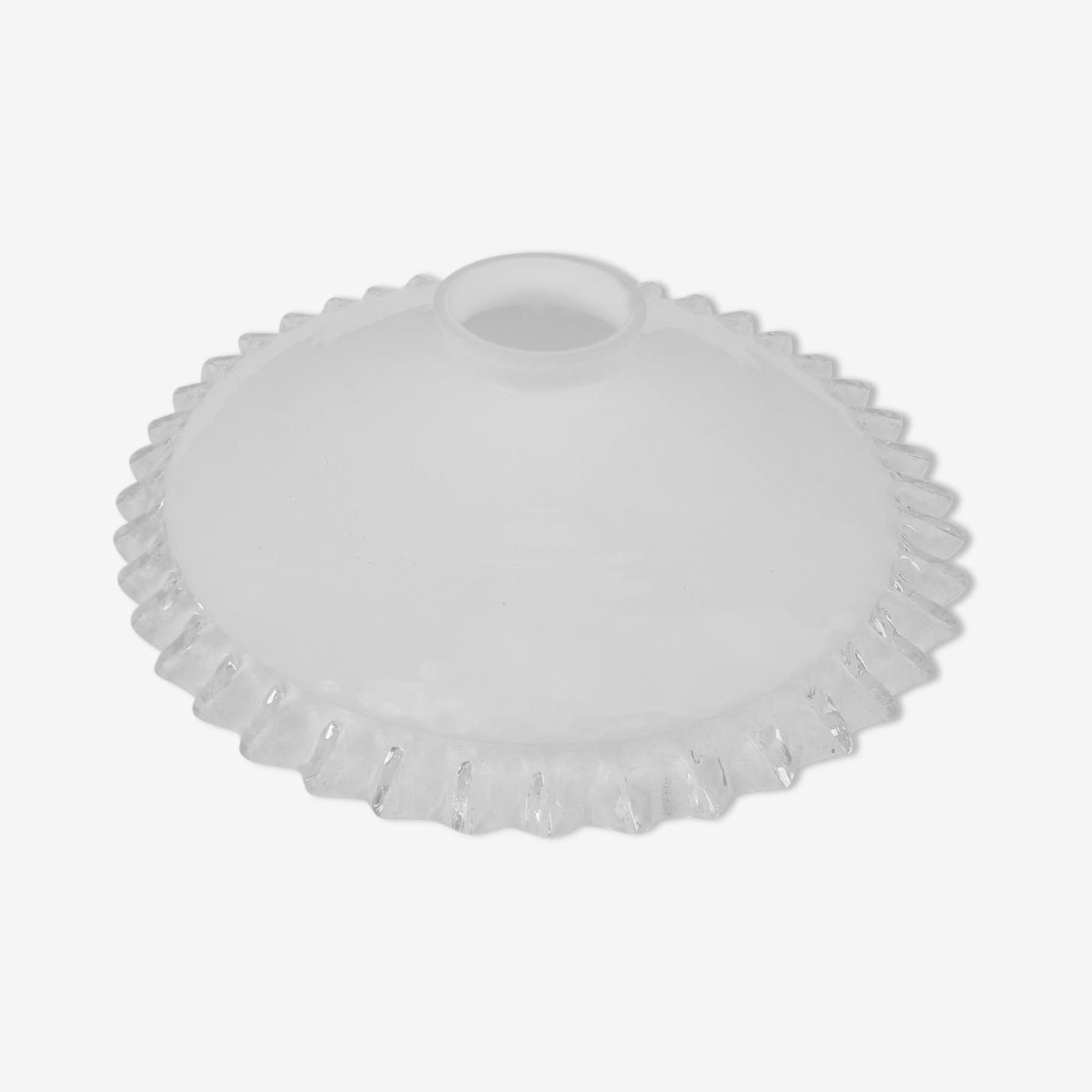 Abat-jour Opaline Vintage - Blanc - Décor Fleurs Dentelé