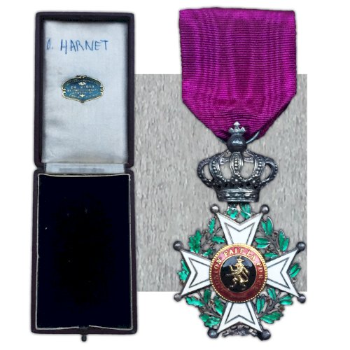 ABL : ORDRE DE LEOPOLD I CHEVALIER AVEC ÉCRIN J. PIRET NOMINATIF O.HARNET UNILINGUE OR WW1 ORIGINAL