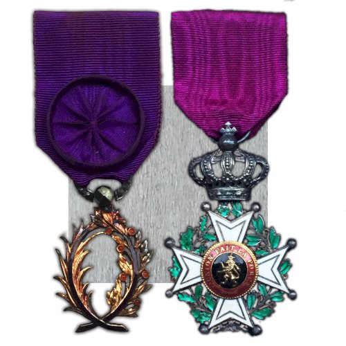 ABL : ORDRE DE LEOPOLD I CHEVALIER AVEC ÉCRIN + PALME ACADÉMIQUE DOFFICIER - O.HARNET UNILINGUE OR WW1 ORIGINAL