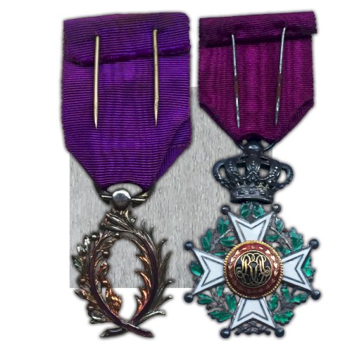 ABL : ORDRE DE LEOPOLD I CHEVALIER AVEC ÉCRIN + PALME ACADÉMIQUE DOFFICIER - O.HARNET UNILINGUE OR WW1 ORIGINAL