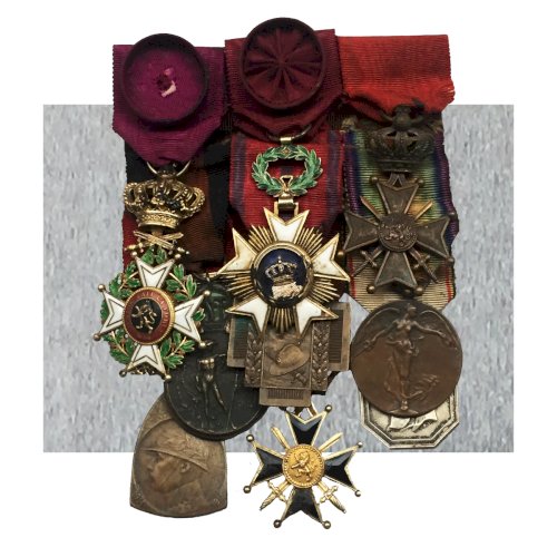 ABL : TRES RARE : BARETTE 9 MÉDAILLES BELGES + EPAULETTES - WW1 ALBERT 1ER ORIGINAL