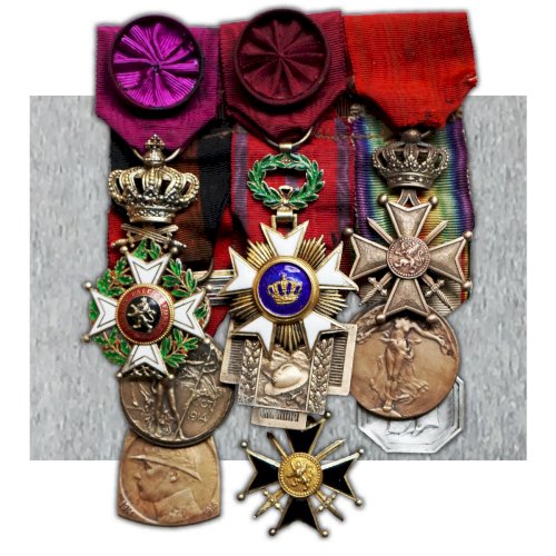 ABL : TRES RARE : BARETTE 9 MÉDAILLES BELGES + EPAULETTES - WW1 ALBERT 1ER ORIGINAL