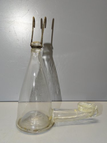 -ABREUVOIR POUR CAGE A OISEAU VERRE SOUFFLE XVIIIe COLLECTION VITRINE    D