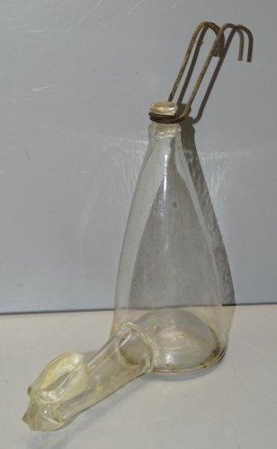 -ABREUVOIR POUR CAGE A OISEAU VERRE SOUFFLE XVIIIe COLLECTION VITRINE    D