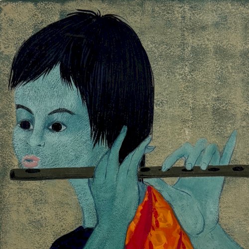 Acrylique sur papier joueur de flûte par Tran Long XXe A5757