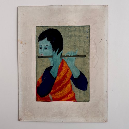 Acrylique sur papier joueur de flûte par Tran Long XXe A5757