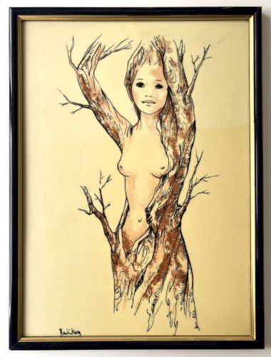 acrylique sur plexiglas femme arbre signée Nadi Ken (1934- ) cote