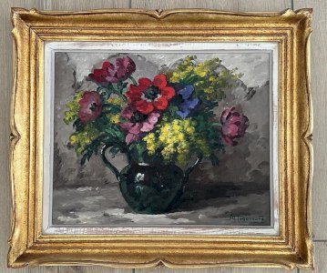 Adeline HUGONNARD: HUILE SUR TOILE TABLEAU DE FLEURS BOUQUET  XXEME