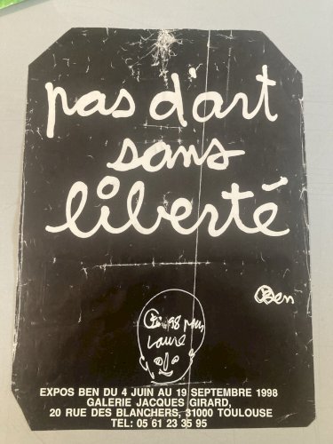 Affiche  avec Dessin Ben Vautier 1998 Signée Original A La Main Peinture