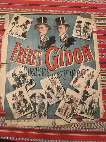 Affiche XIXe spectacle de rue les frères Gidon lith Vve Barbat