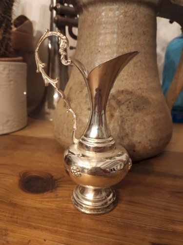 Aiguière Miniature Vintage en Métal Argenté - Style Rococo - Italie 