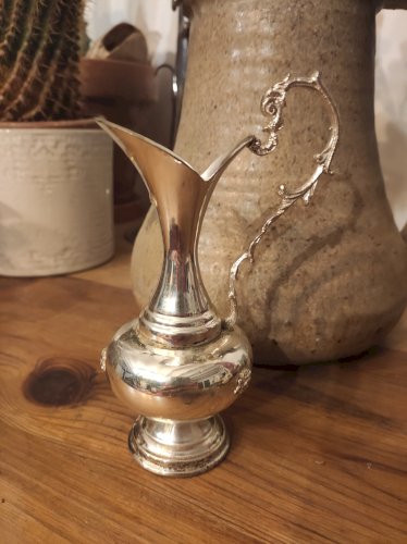 Aiguière Miniature Vintage en Métal Argenté - Style Rococo - Italie 