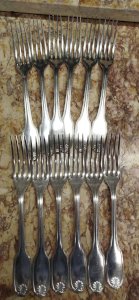 ALFENIDE Lot of 12 Silver Metal Shell Forks Silverware Goldsmith 6VitC 19/12