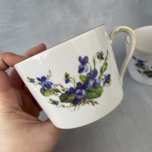 ALLEMAGNE Bavaria 2 grosses tasses porcelaine de Bavière décor fleurs violette