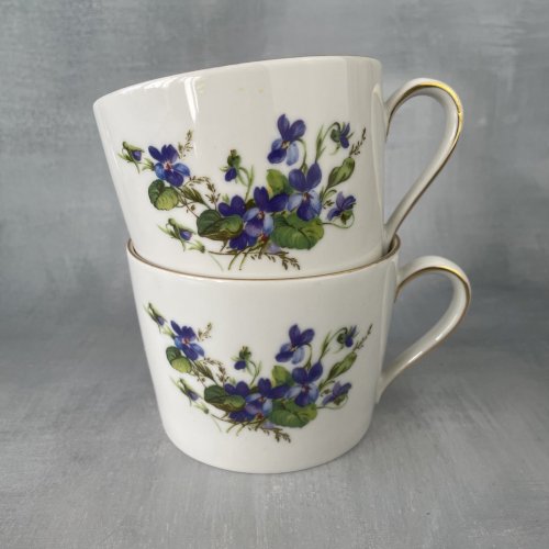 ALLEMAGNE Bavaria 2 grosses tasses porcelaine de Bavière décor fleurs violette
