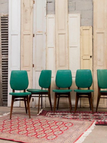 Alma, le lot de 6 chaises en vinyle et bois N°1098