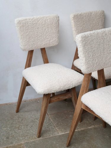 Alma, les 4 chaises en bois et tissu bouclette N°1278