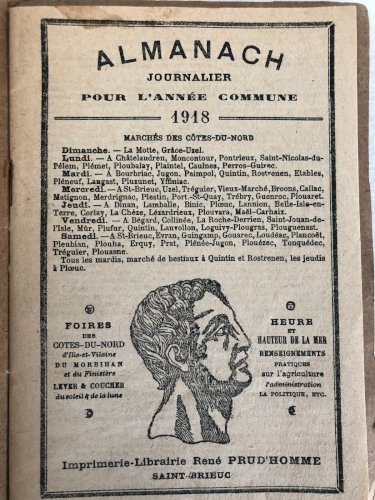 Almanach journalier des cotes du Nord 1918 marchés et marées impr R Prud'homme