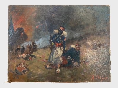 "Alphonse CHIGOT Le champ de bataille " Huile sur isorel XIX siècle