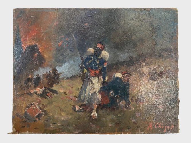 "Alphonse CHIGOT Le champ de bataille " Huile sur isorel XIX siècle