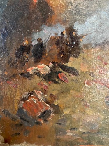 "Alphonse CHIGOT Le champ de bataille " Huile sur isorel XIX siècle